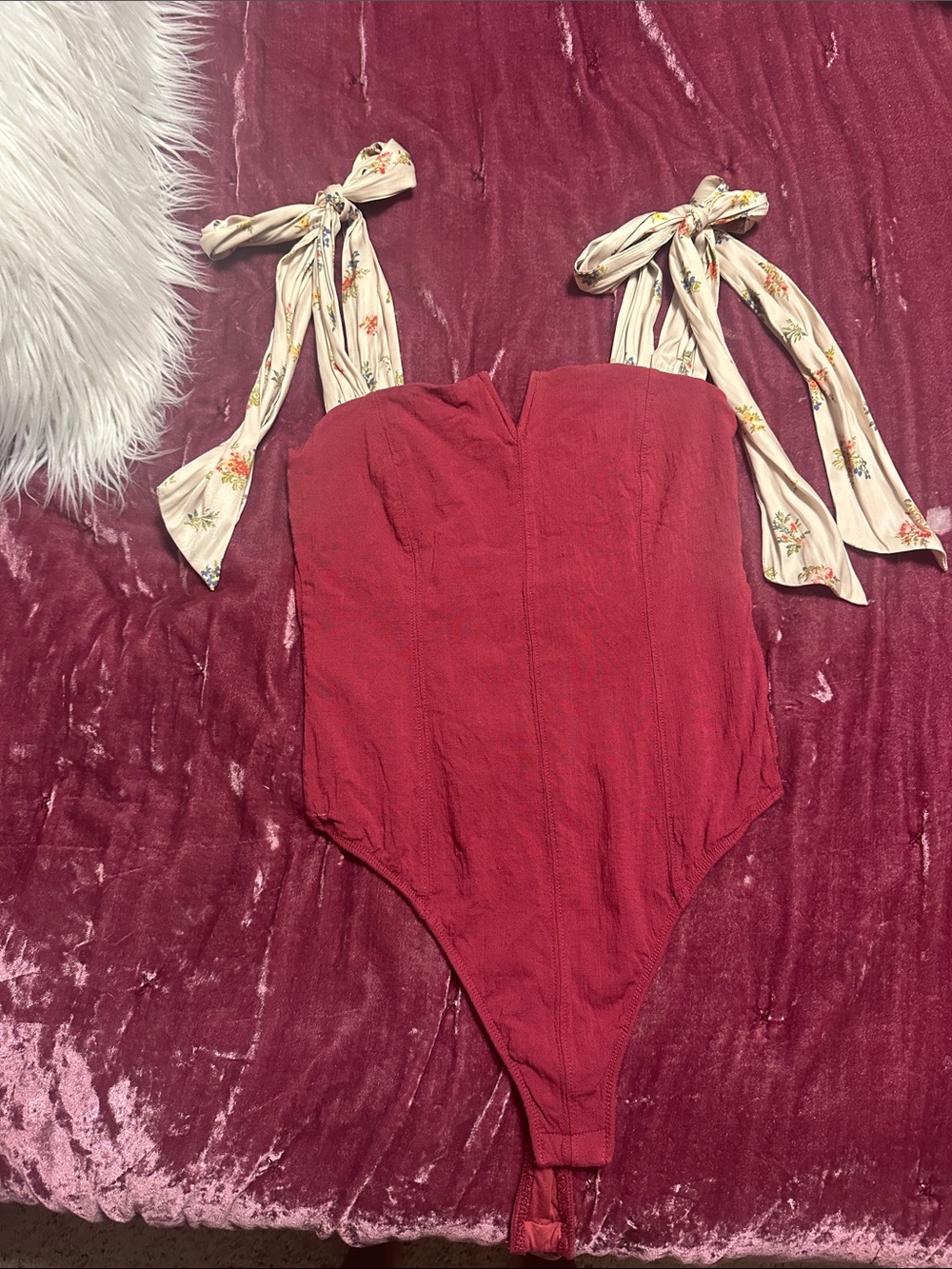 Free People maroon Textured Strap-Tie One-Piece Bodysuit